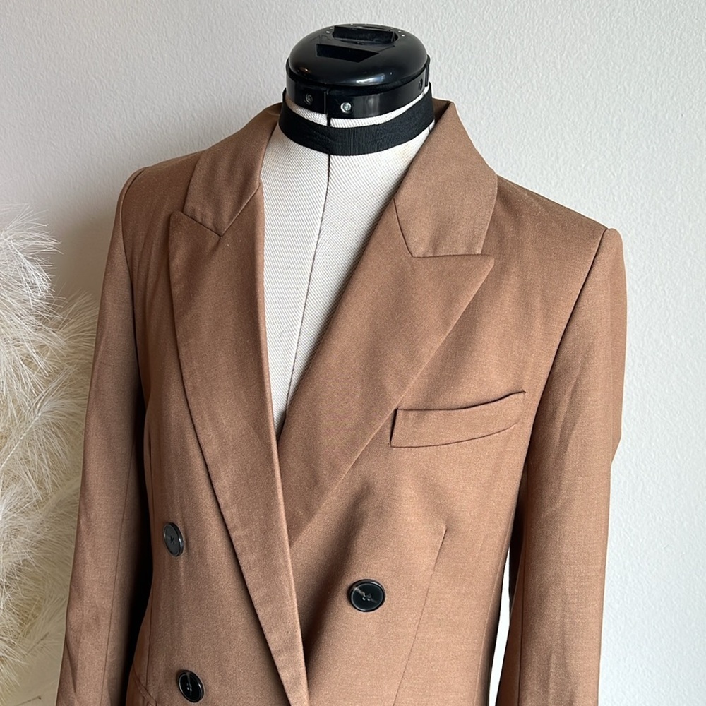 Zara Brown Tan Double Breasted Oversized 90s minimalist Blazer - Picture 10 of 13